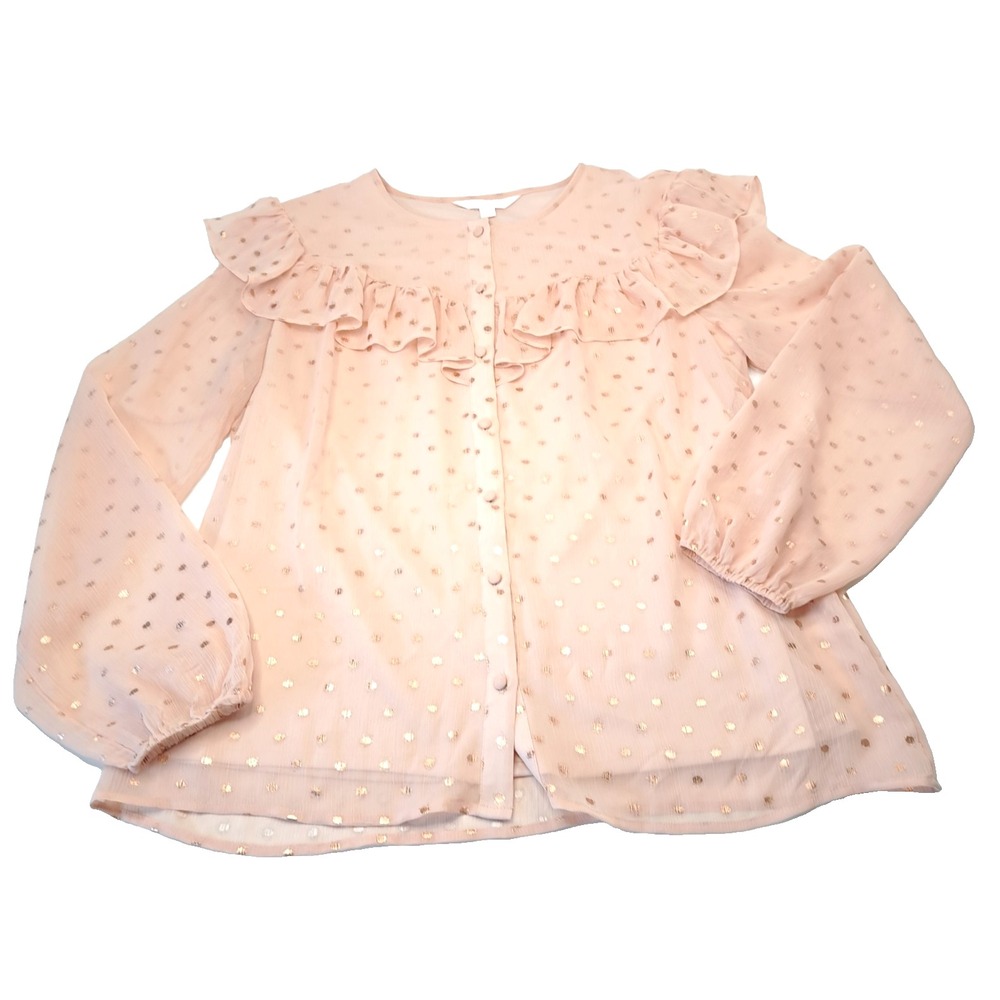 Laura Conrad Sheer‎ Soft Pink Y2K Baby Doll Ruffle Blouse Women's S Feminine
